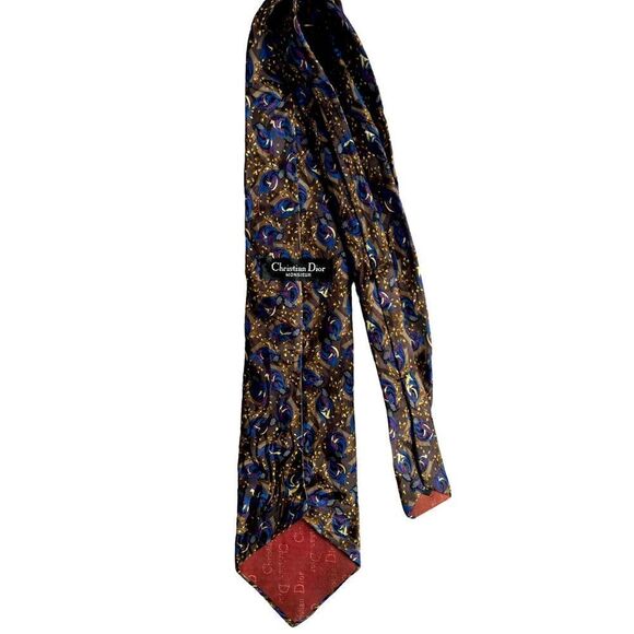 Christian Dior Brown Blue  Men Tie - Picture 3 of 6